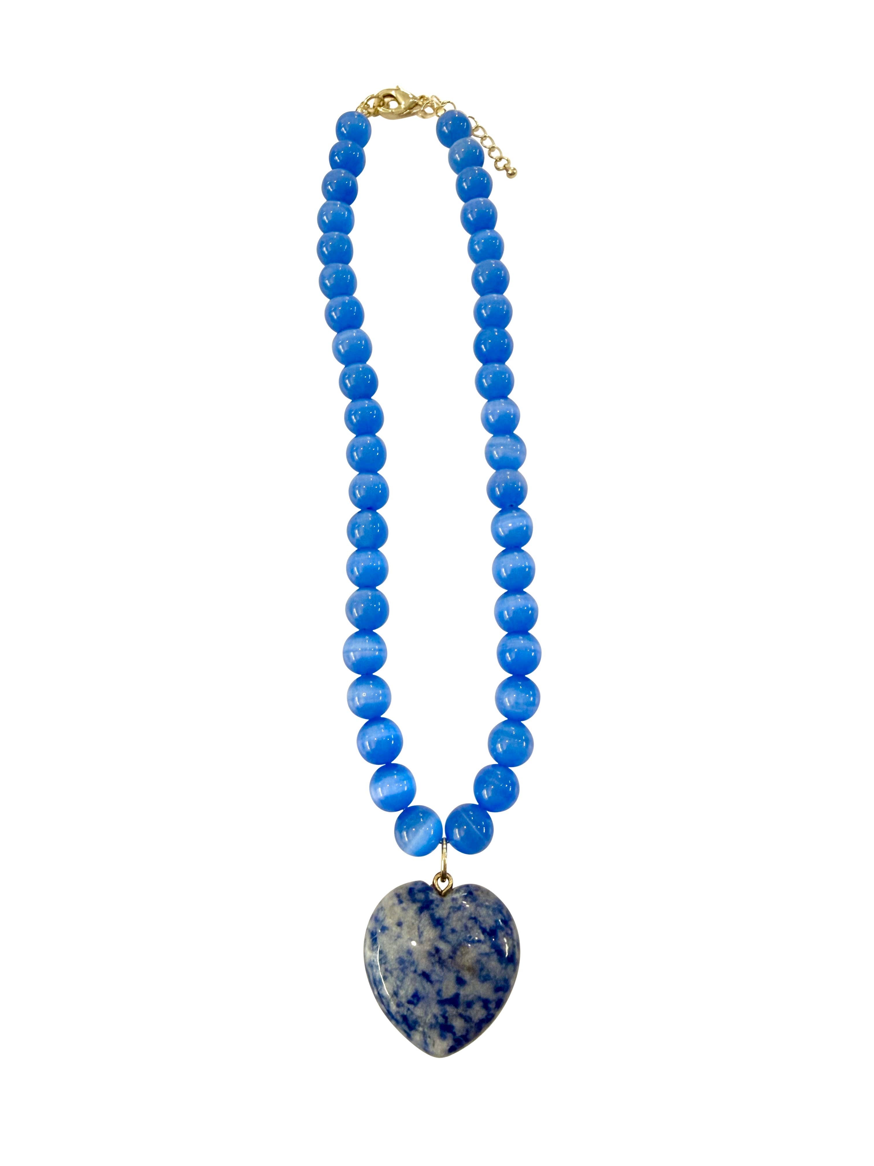 Nereyda Royal Blue Beaded Necklace with Heart Charm - Surprise Lily