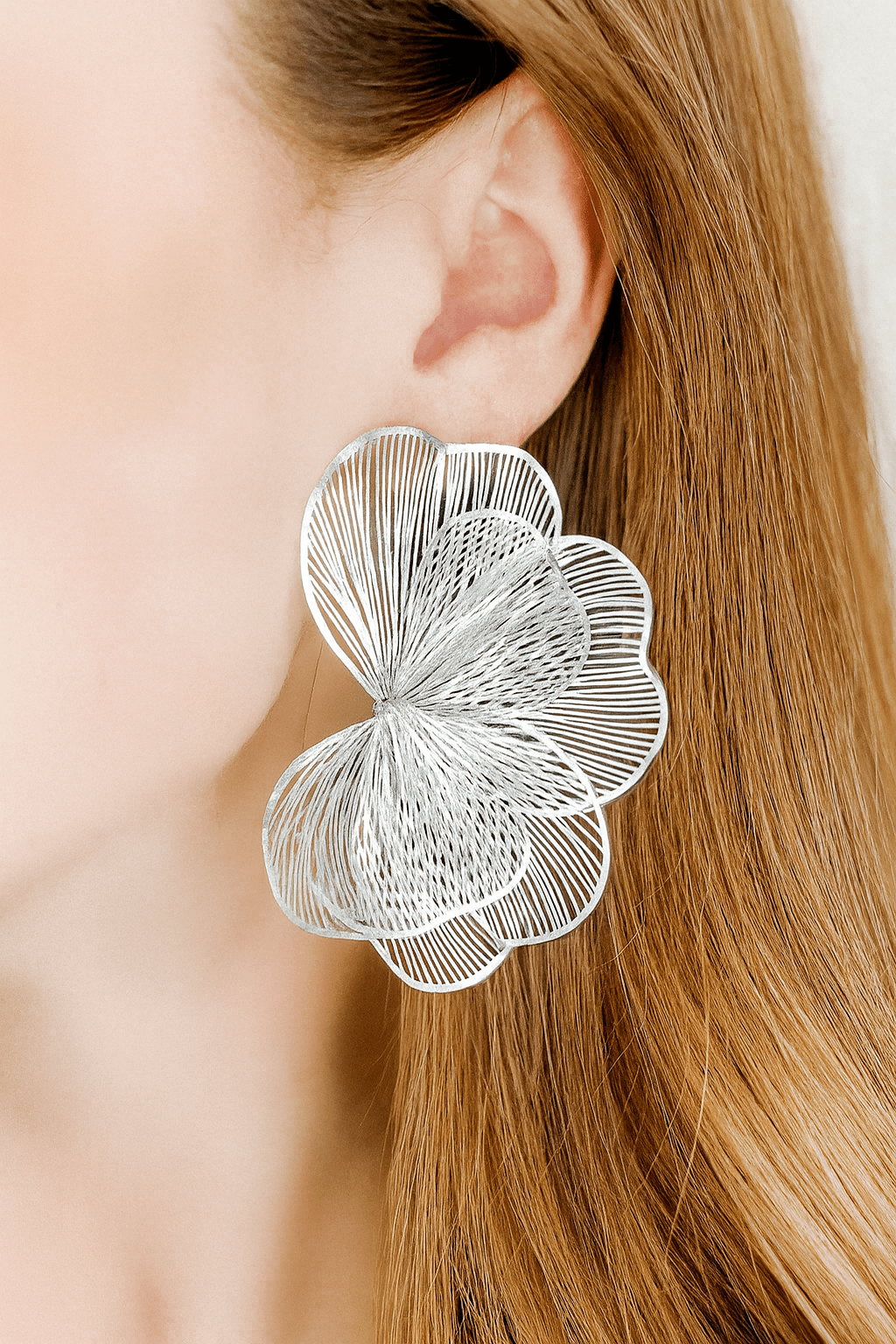 Amanda Flower Statement Earrings - Silver - Surprise Lily
