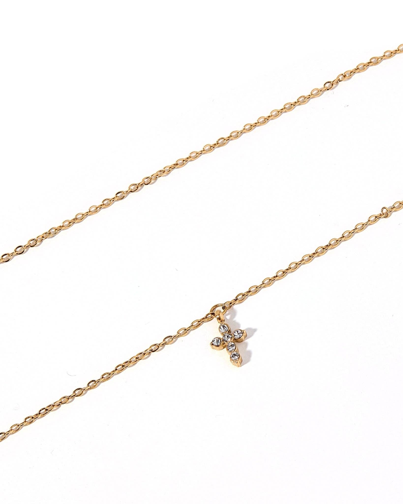 Necklace - Carly Cross CZ Gold - Surprise Lily