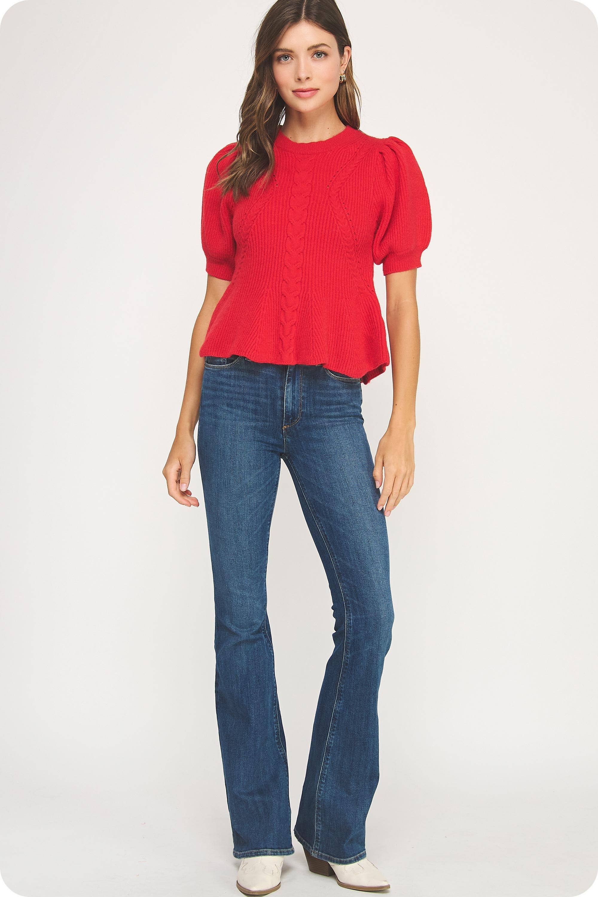 Flared Puff Sleeve Knit Top - Surprise Lily