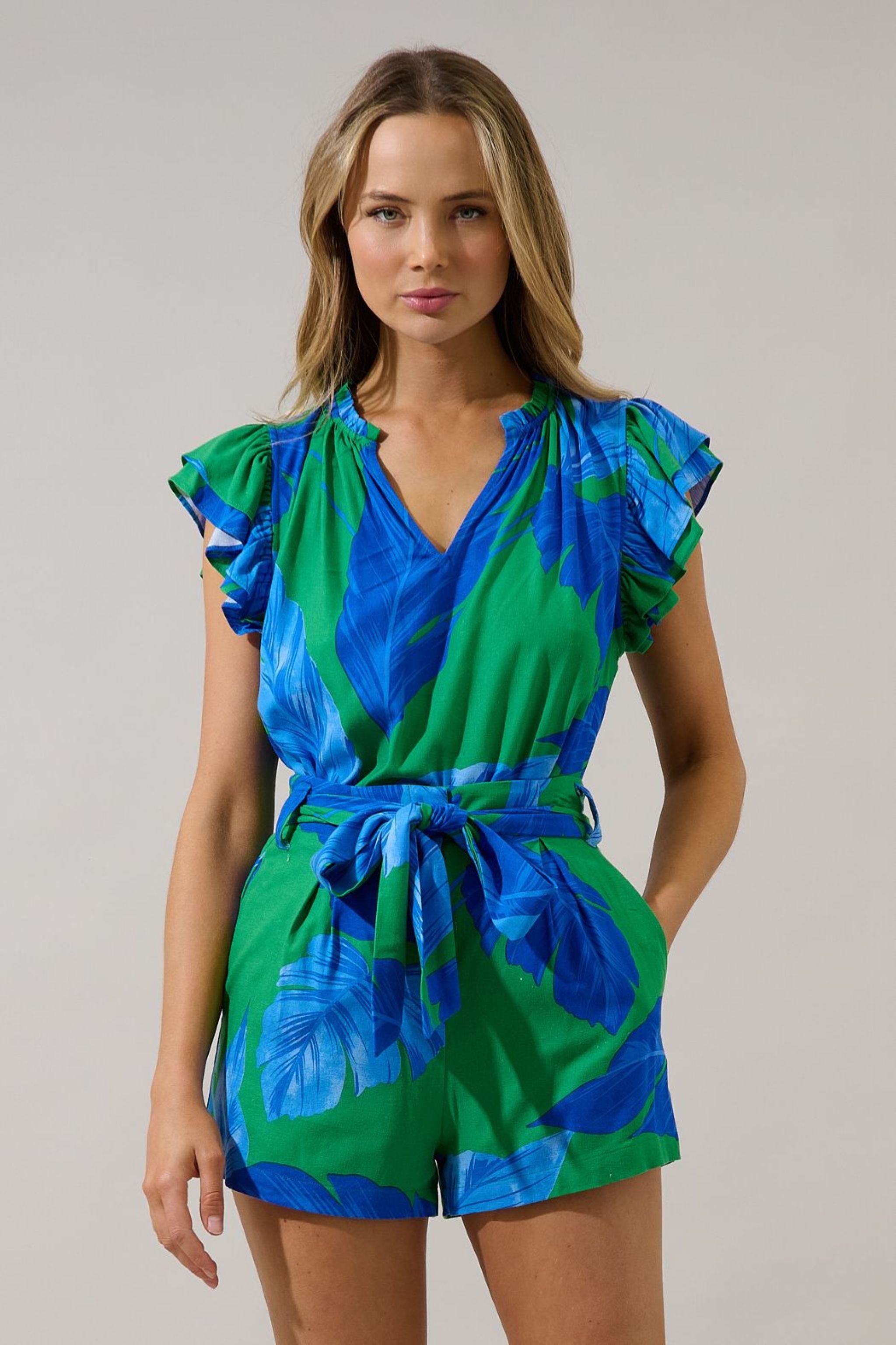 Risette Ruffle Split Neck Top - Surprise Lily