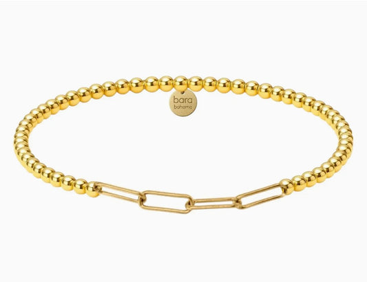 Gold beaded bracelet with a chain link