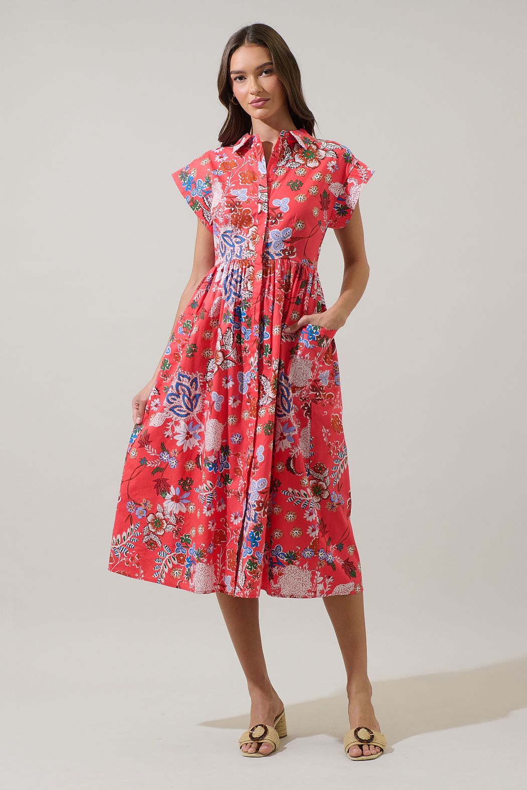 Floral Button Up Midi Dress