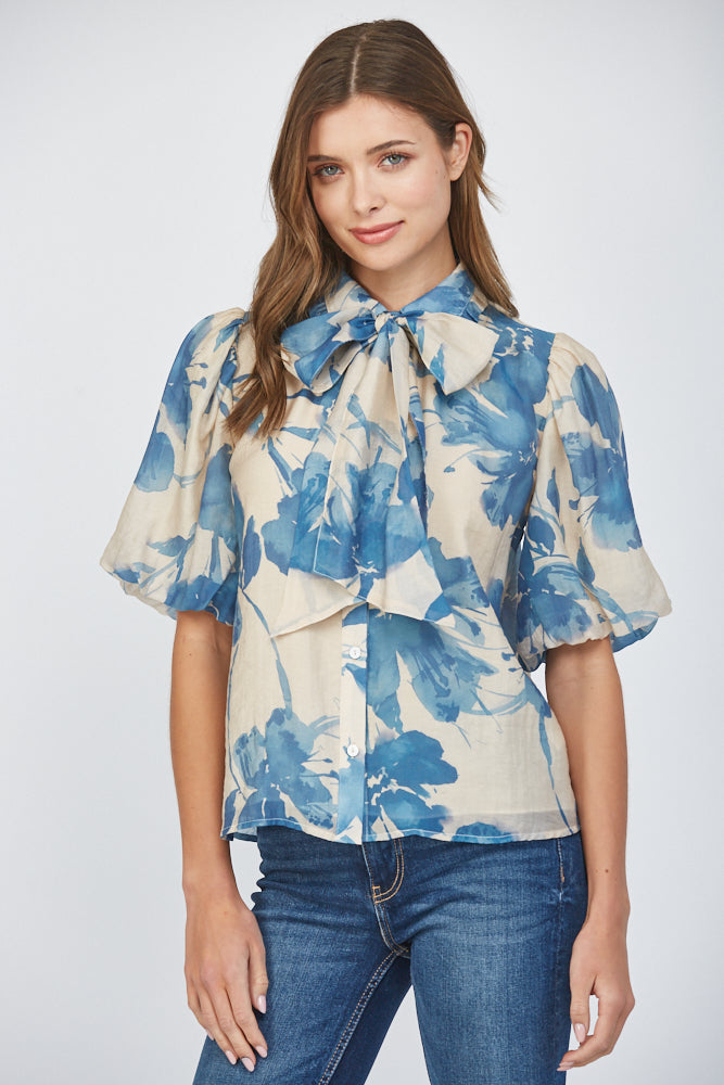 Blue Muse Lantern Sleeve Blouse - Surprise Lily