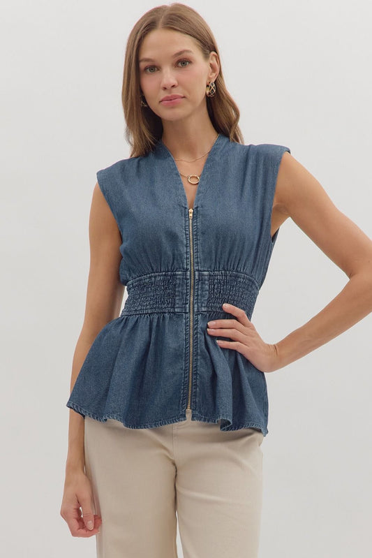 Denim Poplin Top