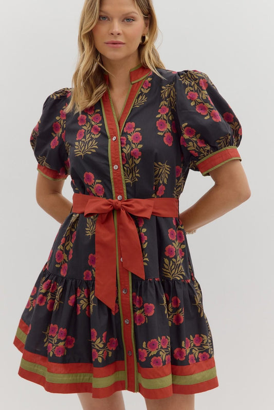 Black Floral Fall Mini Dress