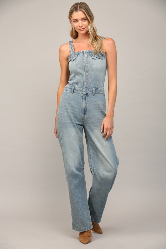 Adjustable Shoulder Strap Denim Jumpsuit - Jumpsuit - Surprise Lily