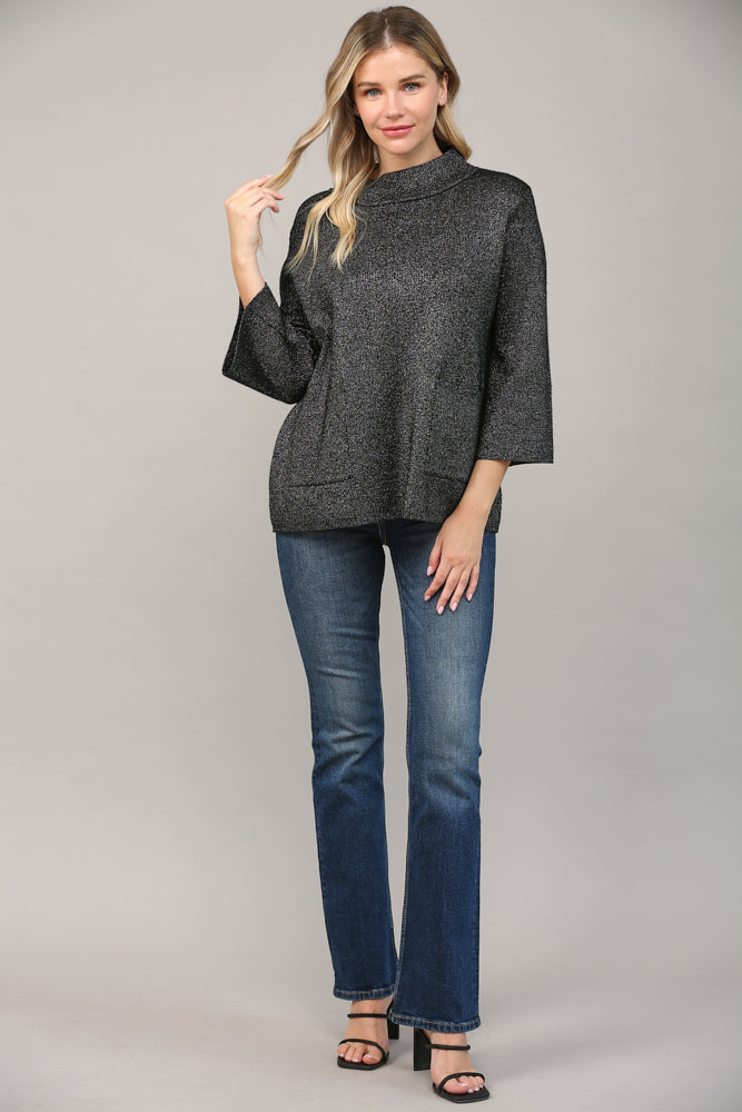 Monica Mock Neck Sweater in Glitter Black