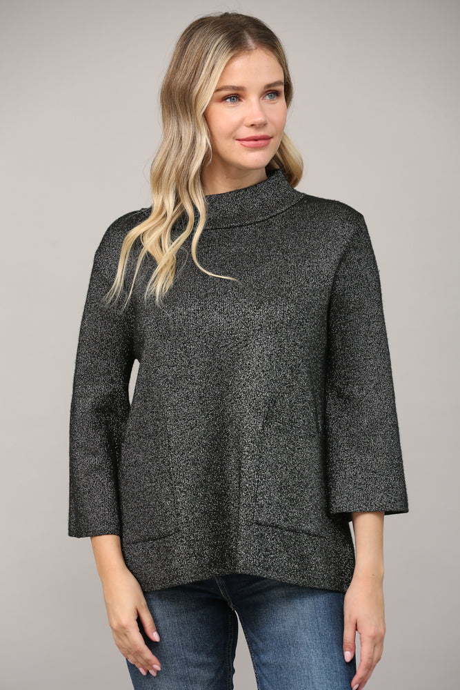 Monica Mock Neck Sweater in Glitter Black