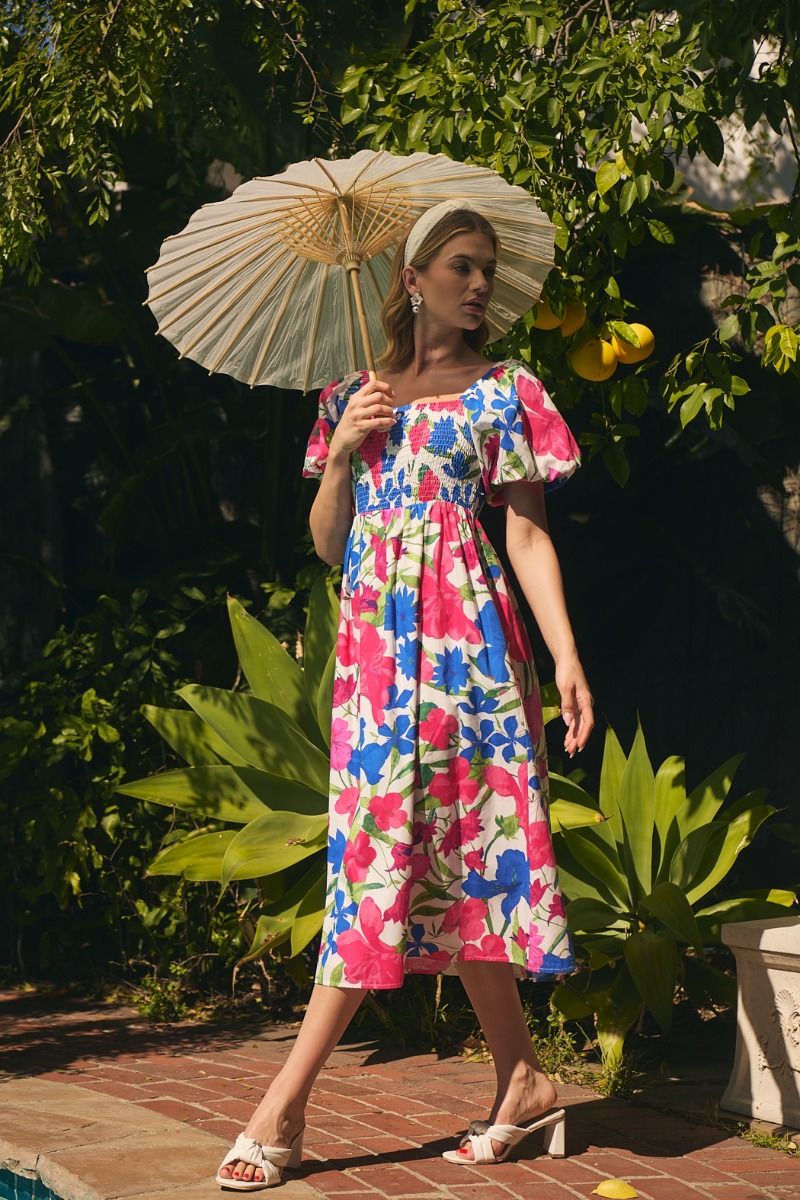 Loren Floral Smocked Midi Dress