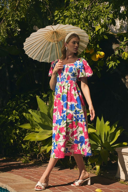 Loren Floral Smocked Midi Dress