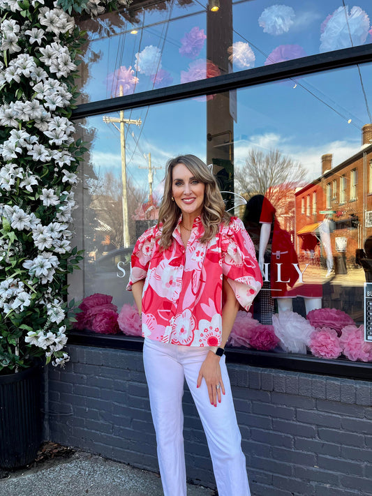 Artist Floral Puff Sleeve Ruffle Top