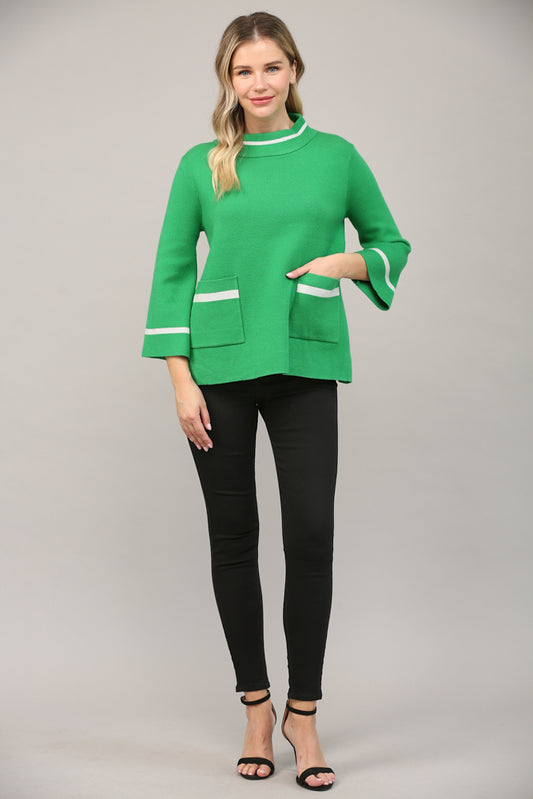 Maggie Neck Sweater in Green