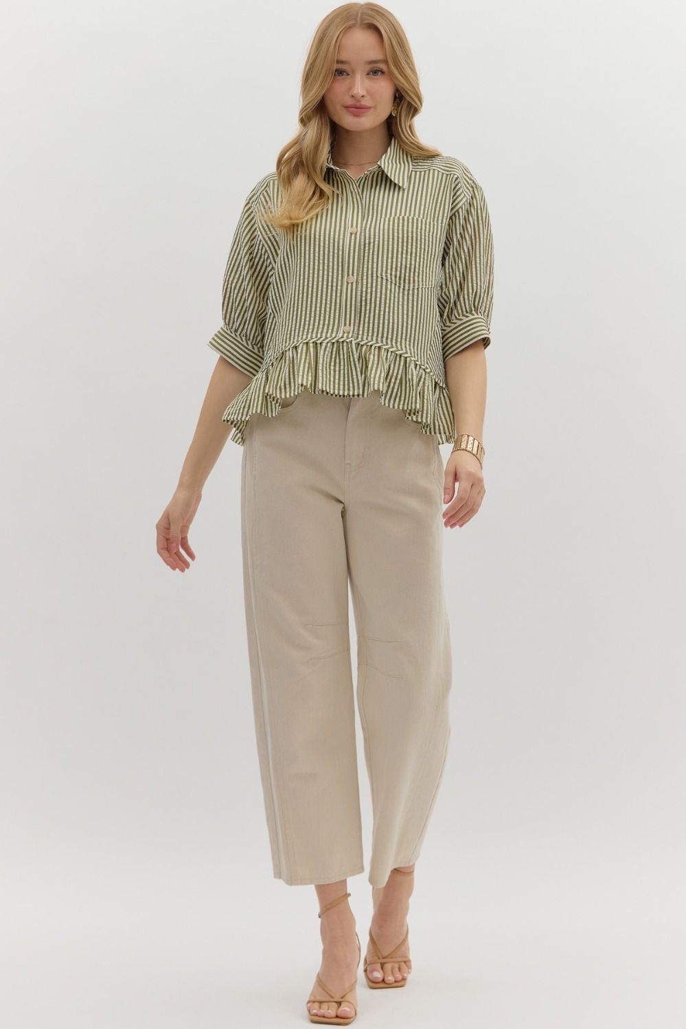 Olive Grove Stripe Ruffle Top