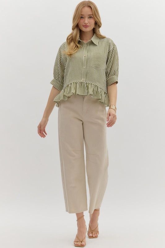 Olive Grove Stripe Ruffle Top