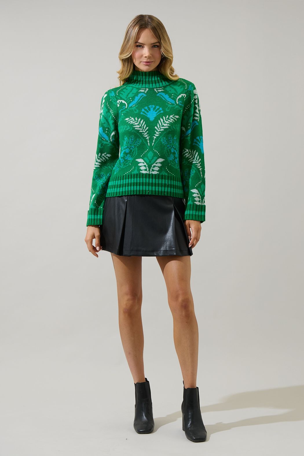 Green and Blue Floral Sweater