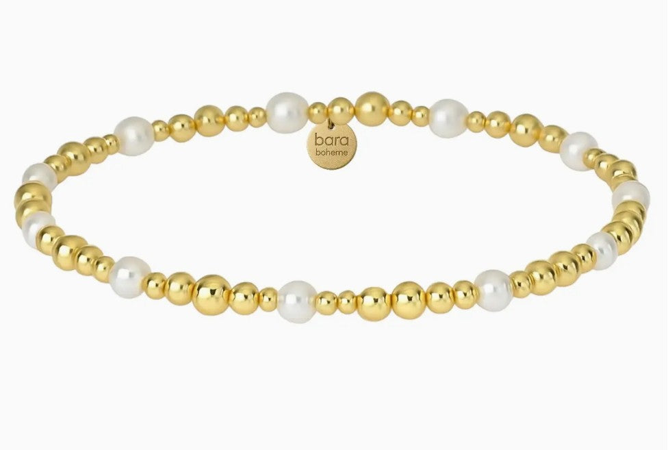 14k gold filled beaded bracelet with pearls, waterproof and hypoallergenic, stackable jewelry for women