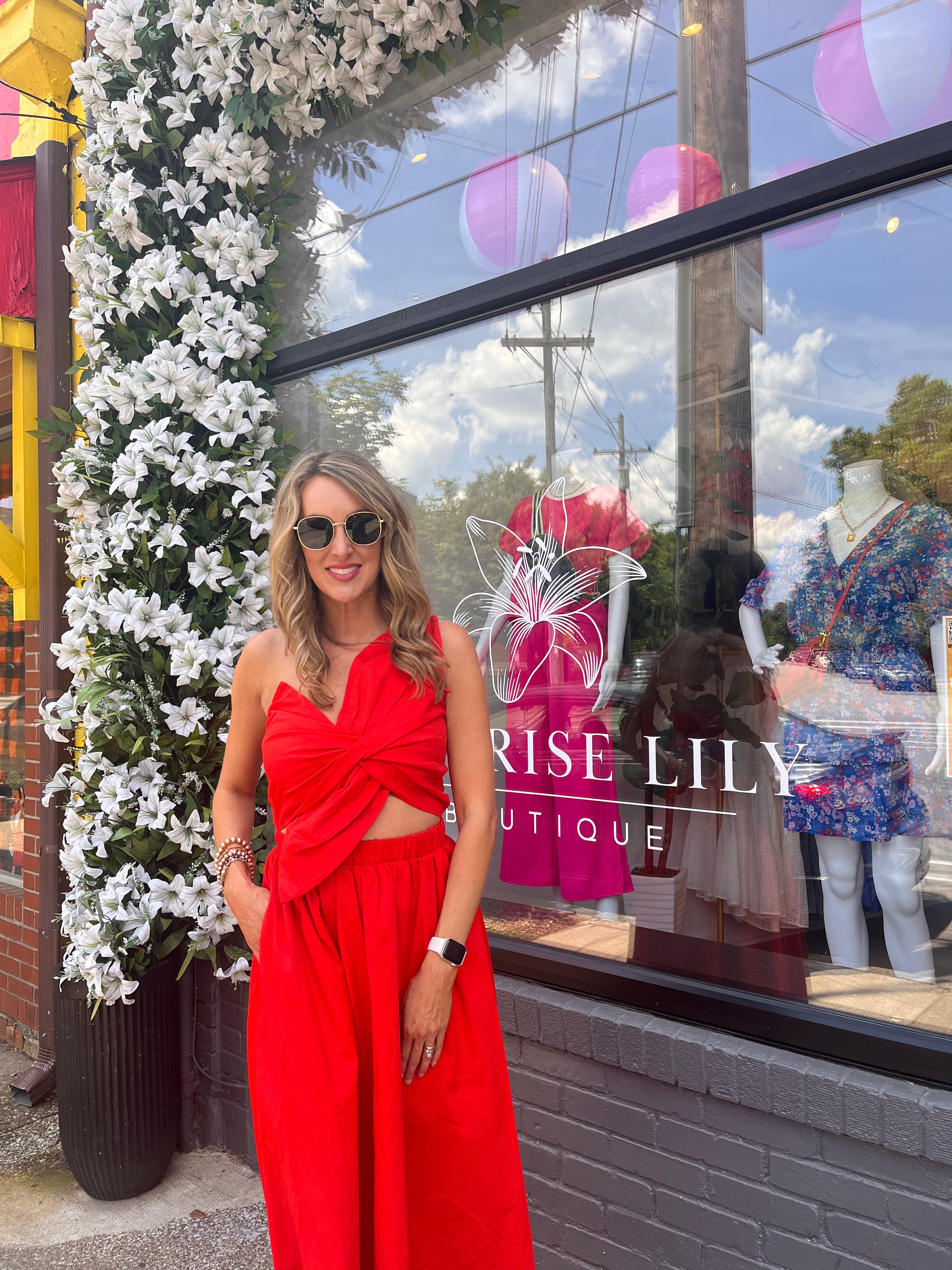 Flower Bow Midi Dress in Cherry Red - Dress - Midi - Surprise Lily