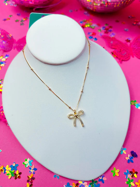 Isabella Crystal Bow Necklace in Gold