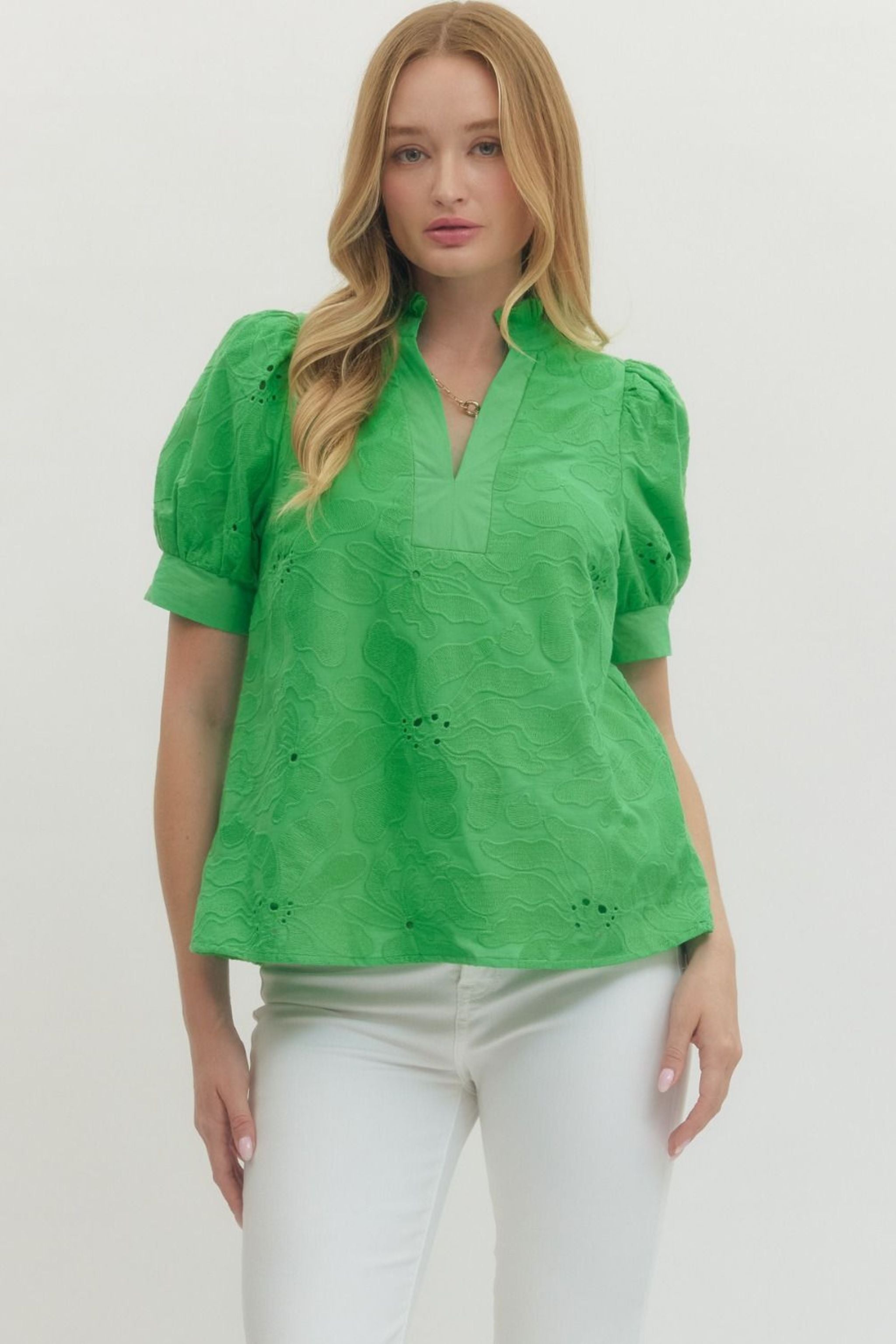 Floral Embroidered Green Top - Surprise Lily