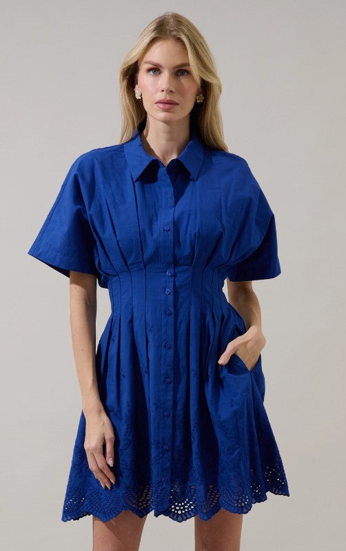 Blue eyelet mini dress