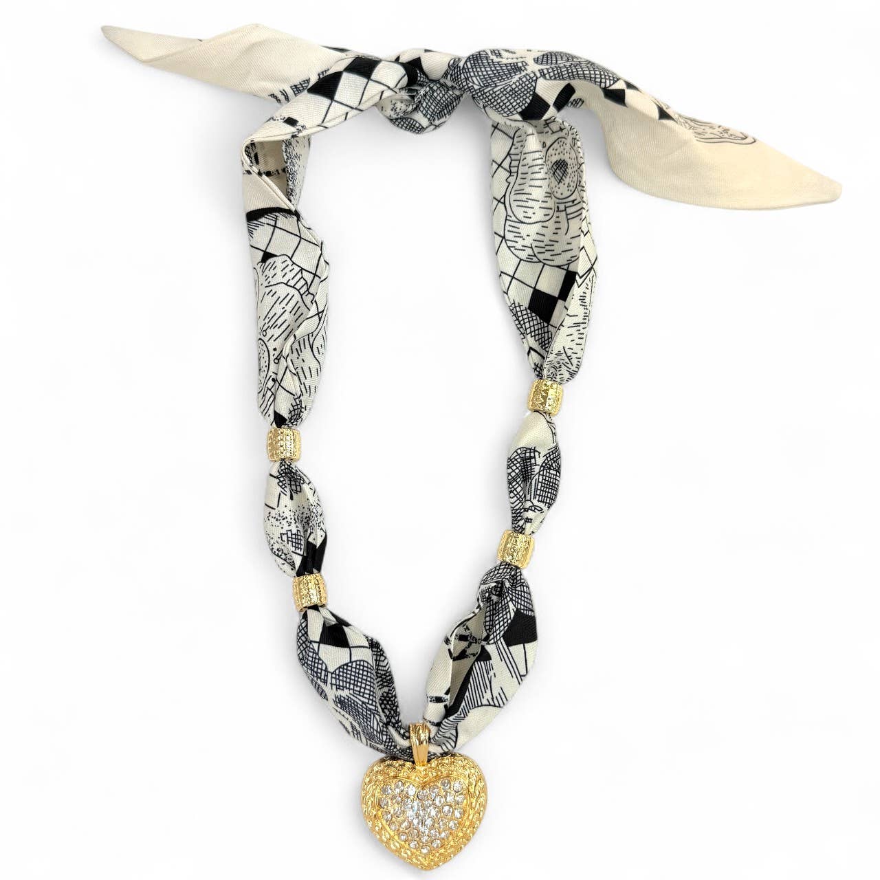 Pendant Scarf Necklace with Gold Charm 