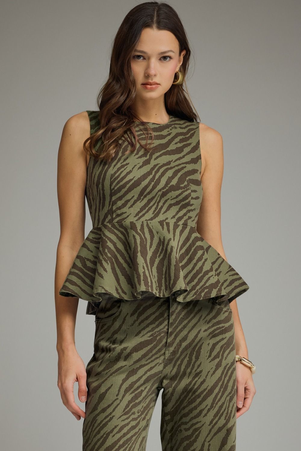 Olive Zebra Peplum Top