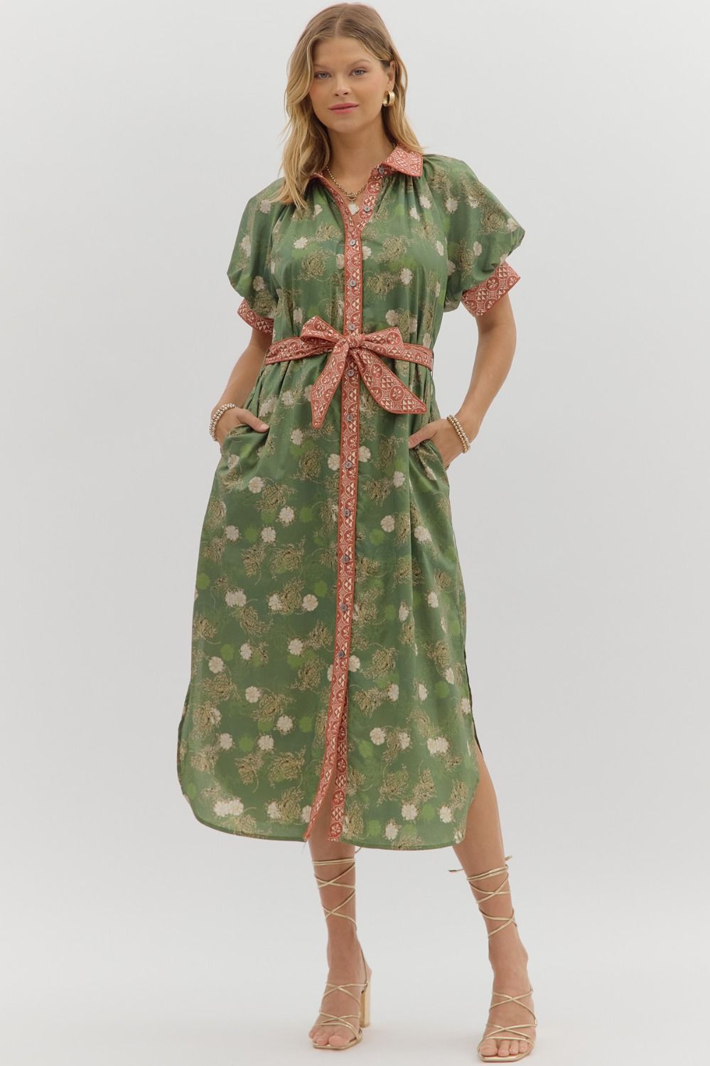 Christmas Club Belted Midi in Olive