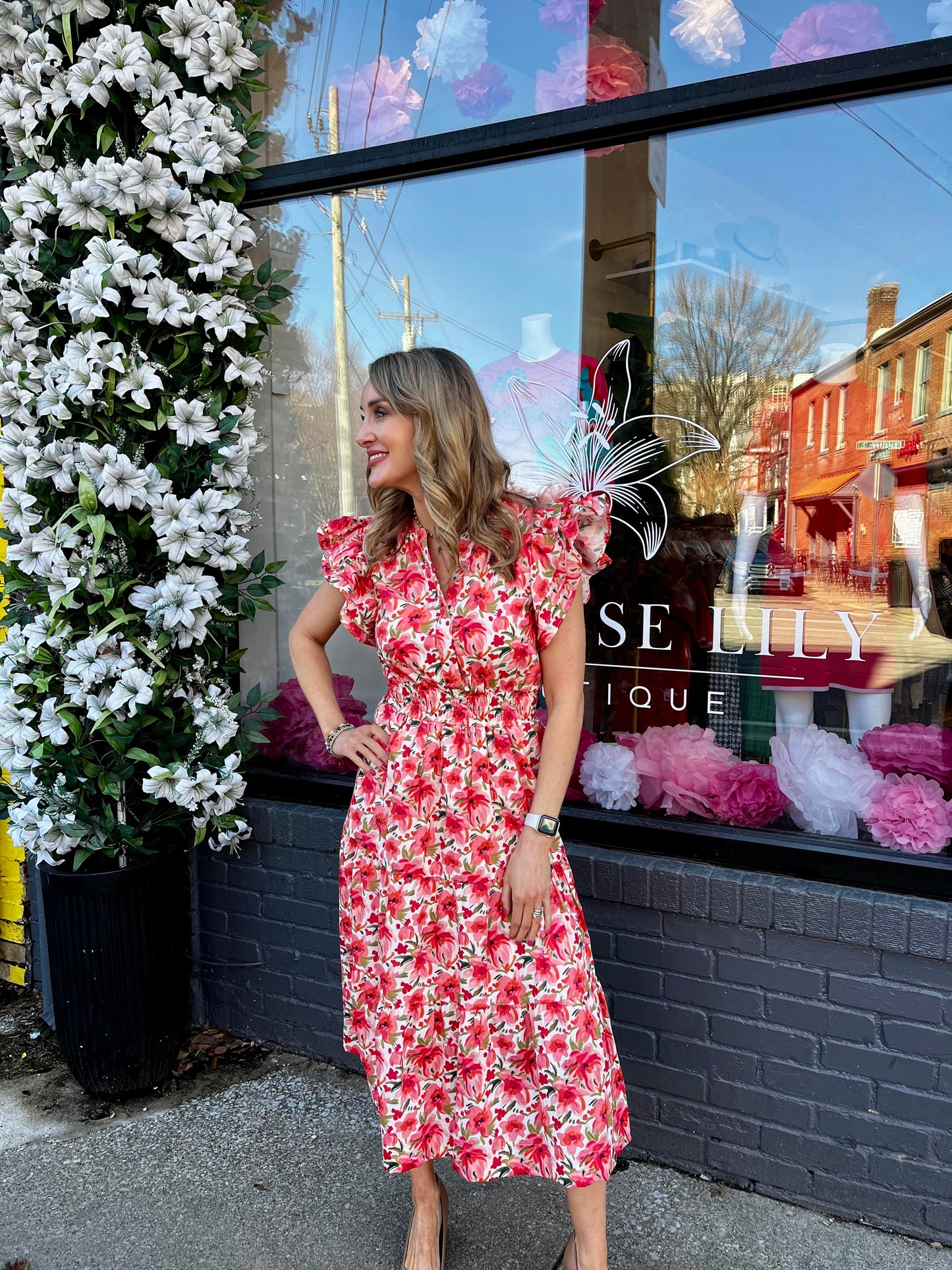 Ruffle Sleeve Flower Print Dress