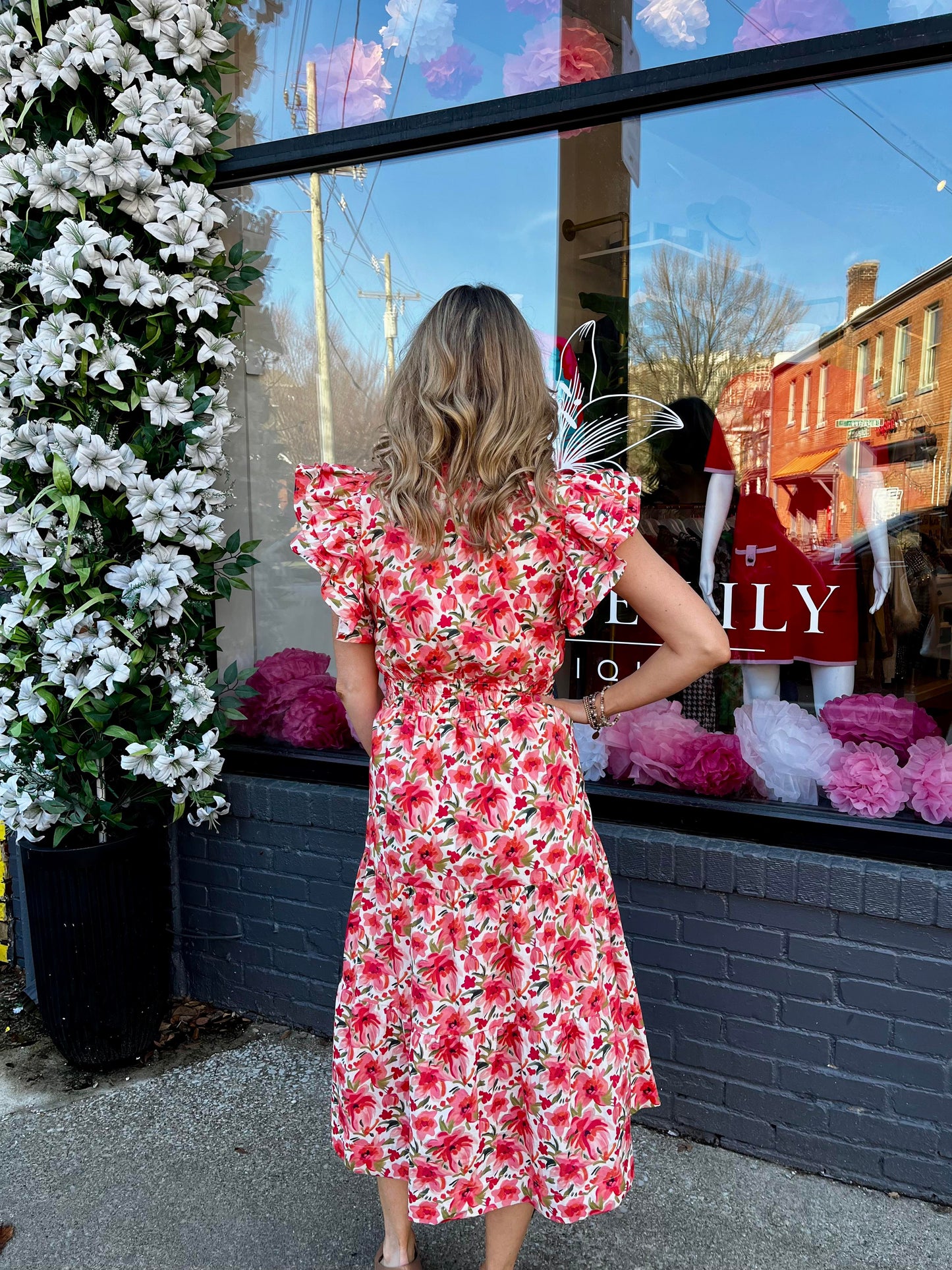 Ruffle Sleeve Flower Print Dress