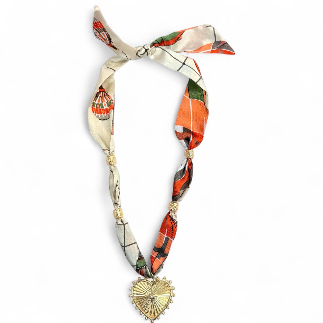 Pendant Scarf Necklace with Gold Charm 