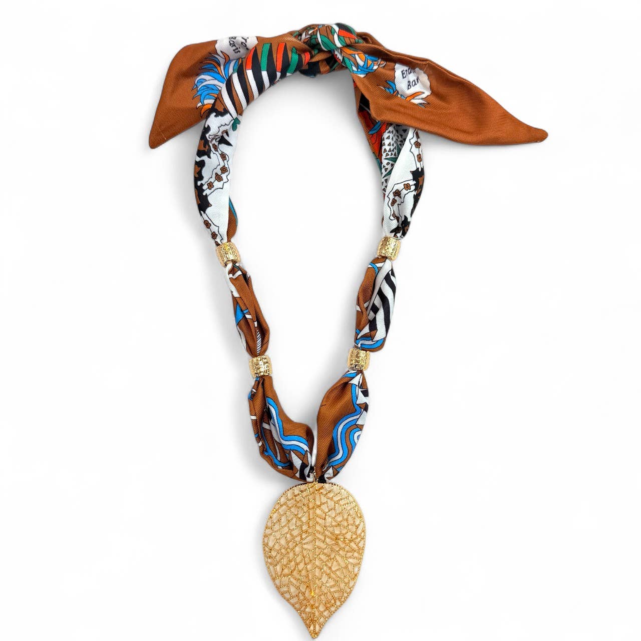 Pendant Scarf Necklace with Gold Charm 