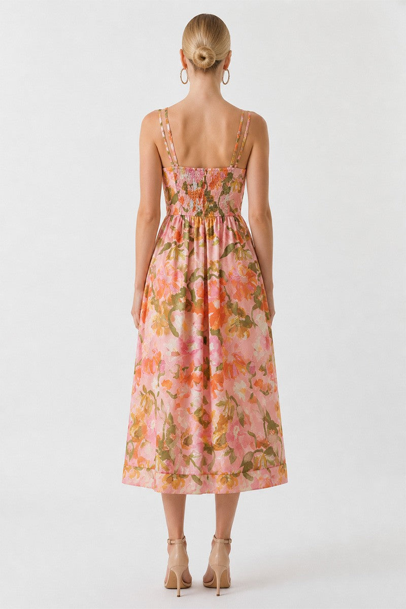 Pink Floral Midi Dress