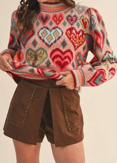 Heart Sweater in Pink Multicolor