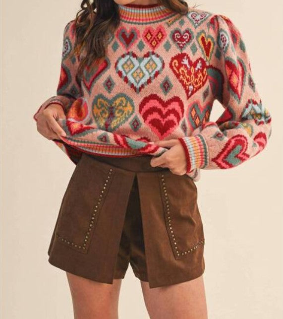 Heart Sweater in Pink Multicolor