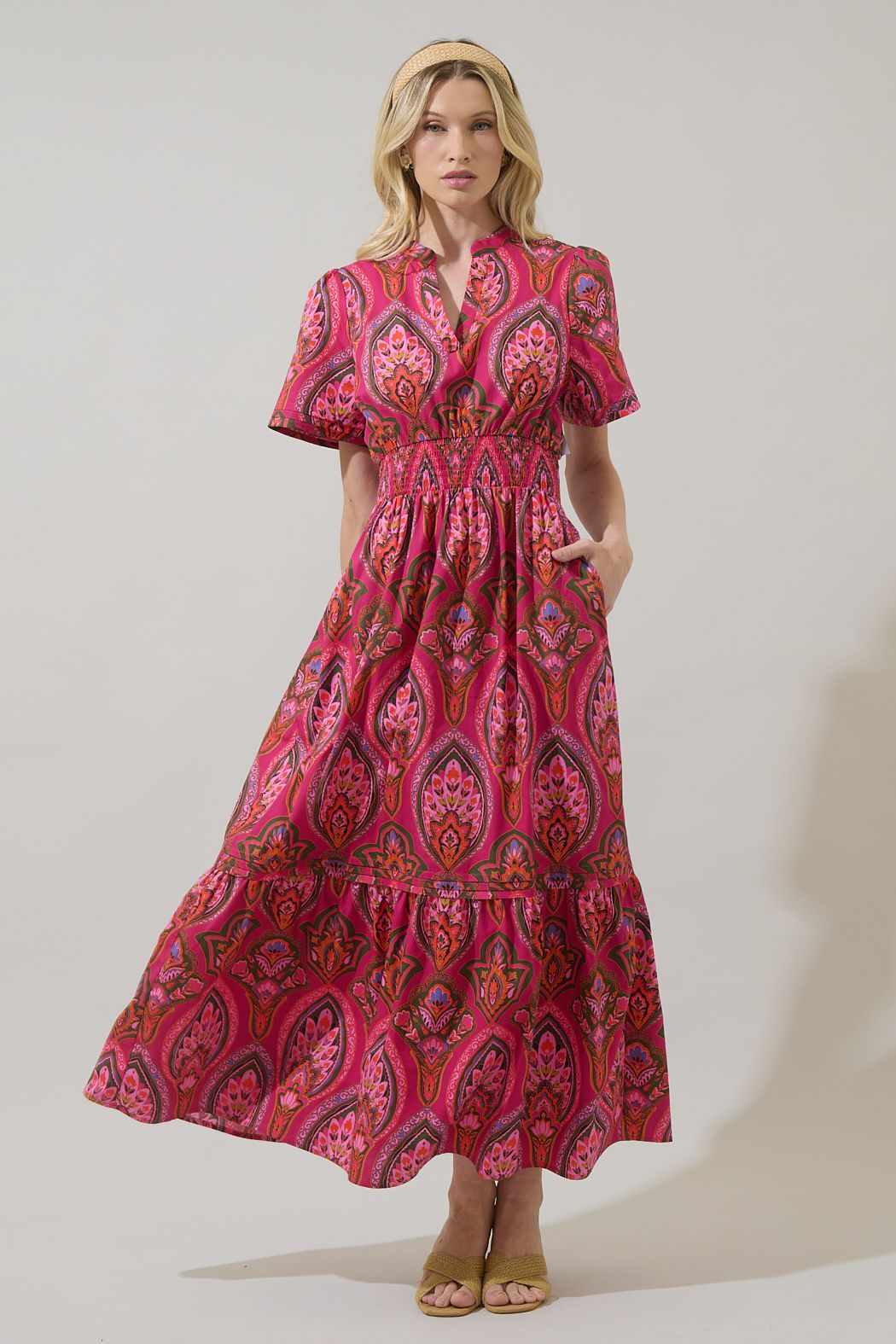 Pink Paisley Poplin Maxi Dress