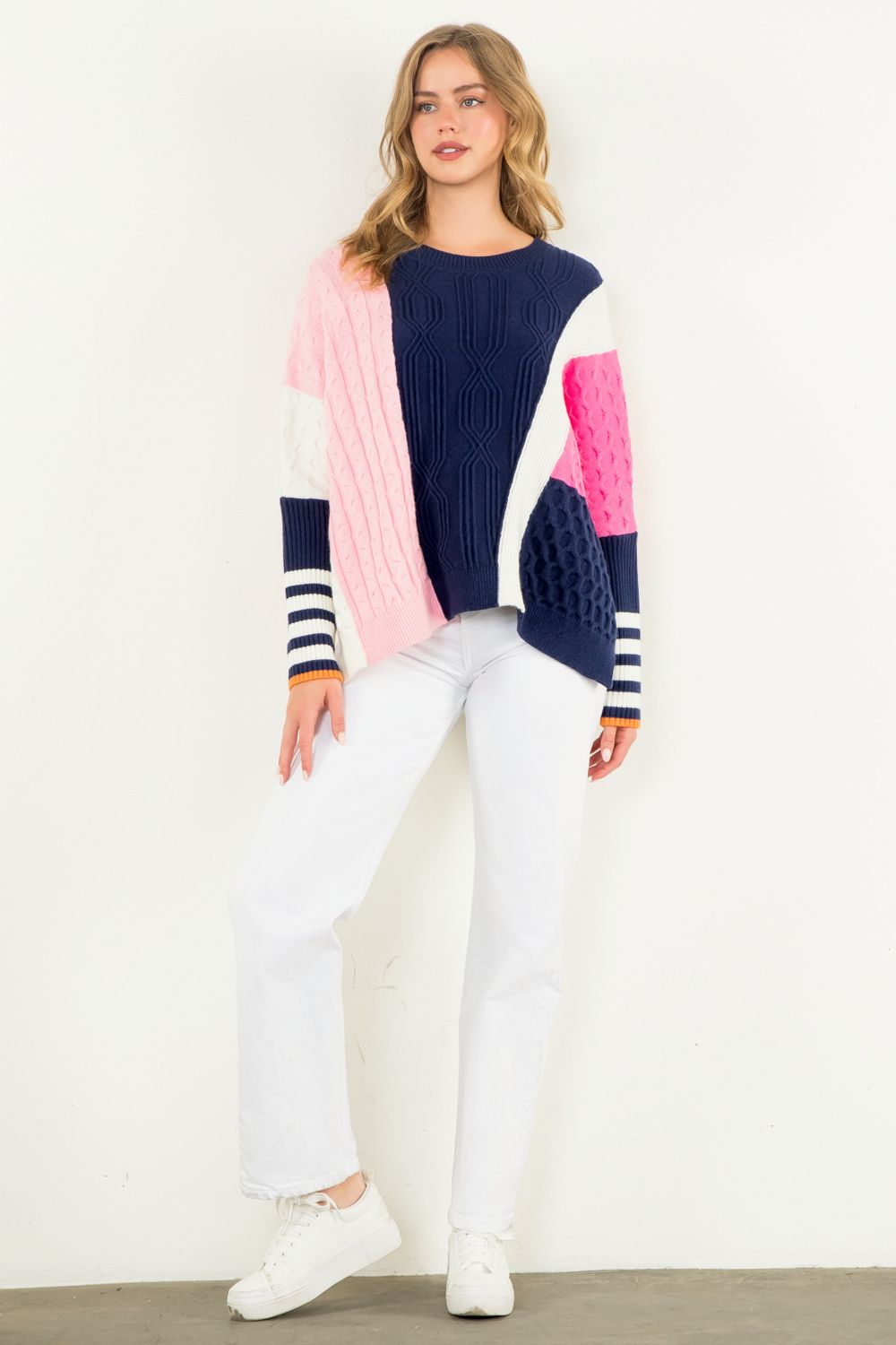 Colorblock Cozy Cable Sweater