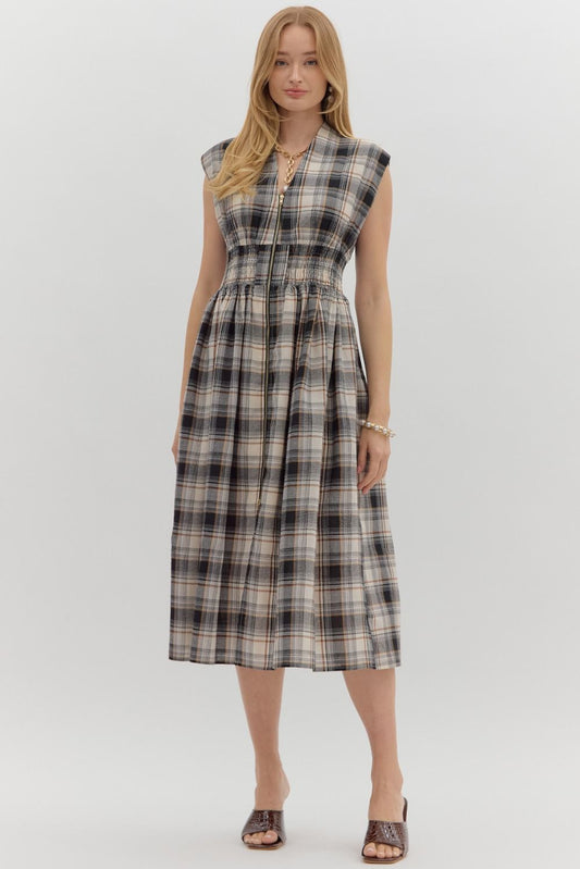 Zoe Zipper Front Dress in Plaid