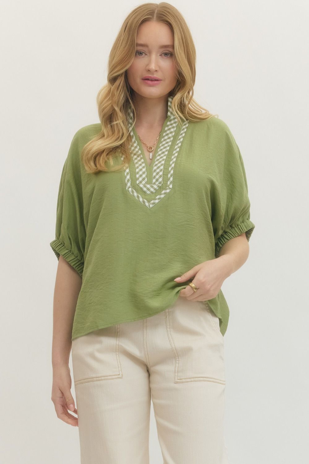 Breezy Matcha Gingham Top - Surprise Lily