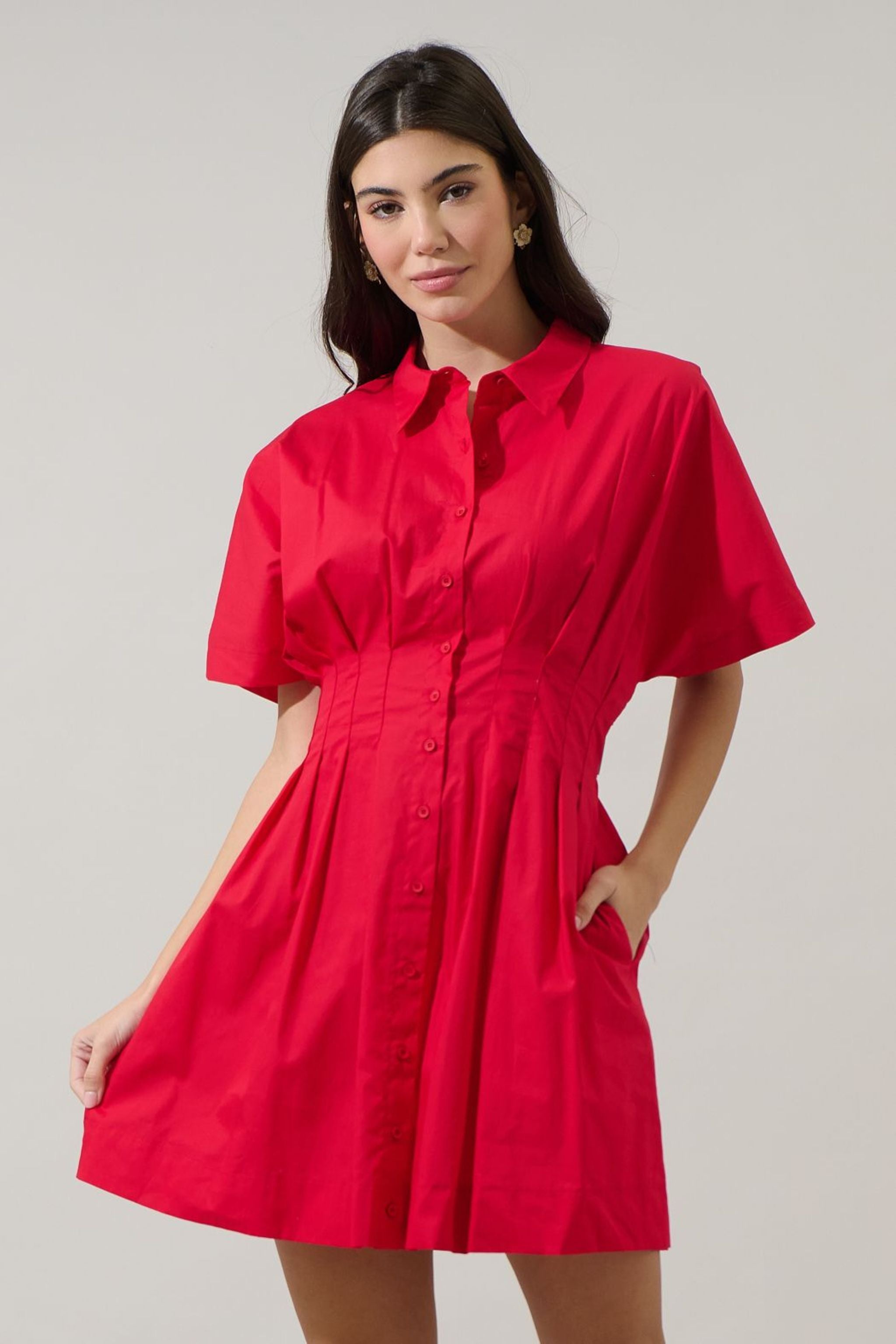 Pleated Mini Dress in True Red