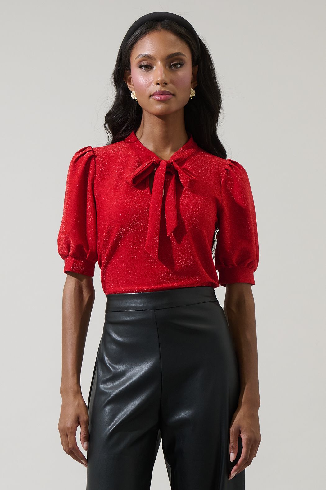 Red Bow Shimmer Top