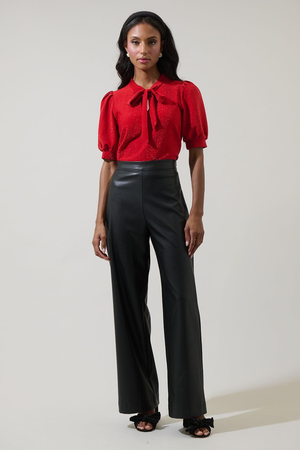 Red Bow Shimmer Top