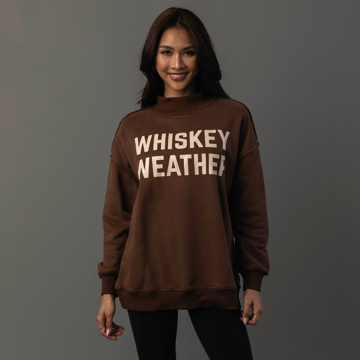 Oversized reversible sweatshirt that gives you two looks in one. Flip between “Whiskey Weather” and “Bourbon Weather” for fall outings.