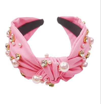 Pearl & Crystal Studded Knotted Headband