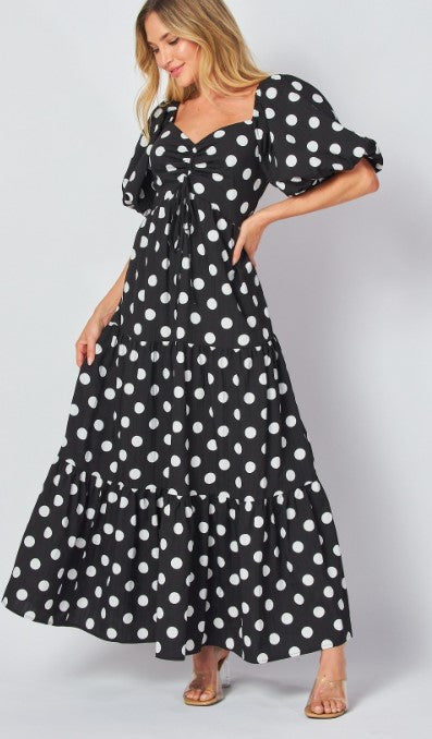 Black and White Polka Dot Maxi Dress - Dress - Maxi - Surprise Lily