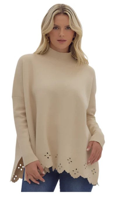 Eyelet Hem Sweater in Oatmeal