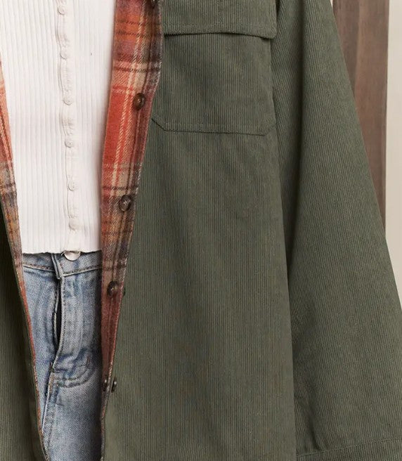 Reversible Corduroy and Plaid Button Down Shirt