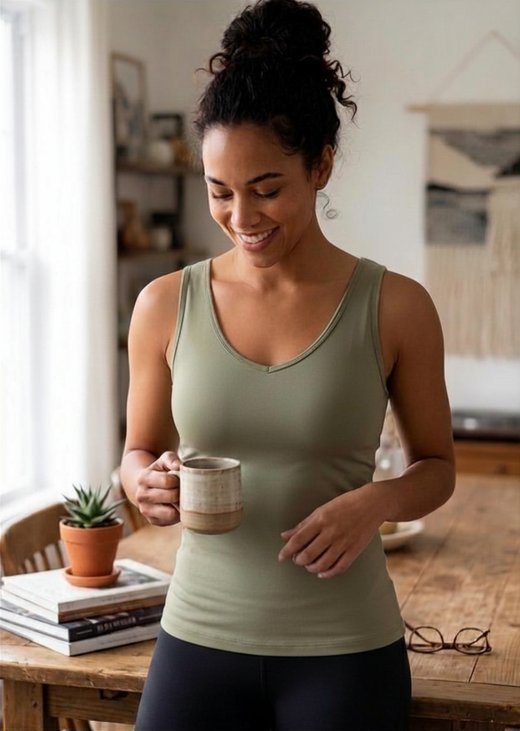 Soft Seamless Reversible Tank in Sage | Scoop Neck Style | Women's Stretch Tank by Elietian
