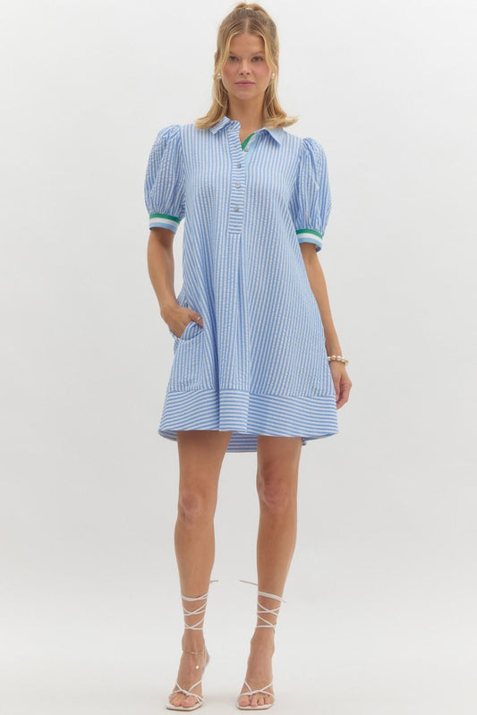 Carol Striped Dress in Blue