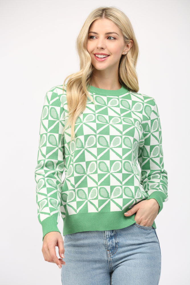 Tennis Crew Neck Sweater in Green